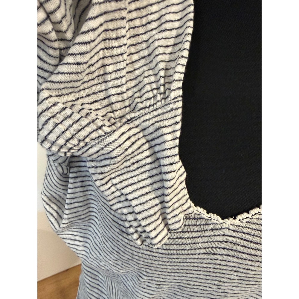 Sundance Med Blue White Striped Linen Long Sleeve Top Crochet Coastal Nautical - Picture 6 of 6